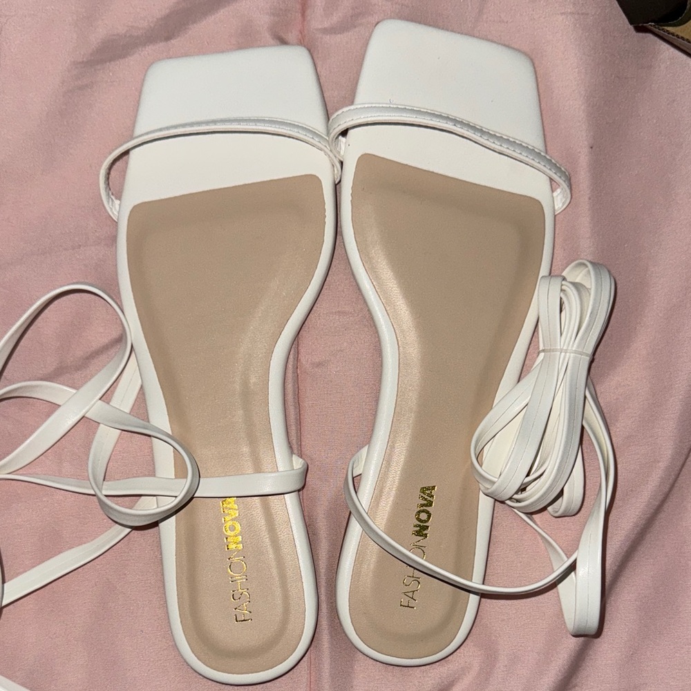 Fashion Nova Cream Strappy Sandals